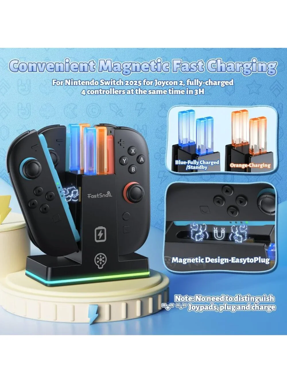 FASTSNAIL Charging Dock for Nintendo Switch 2(2025) for Joy-Con 2